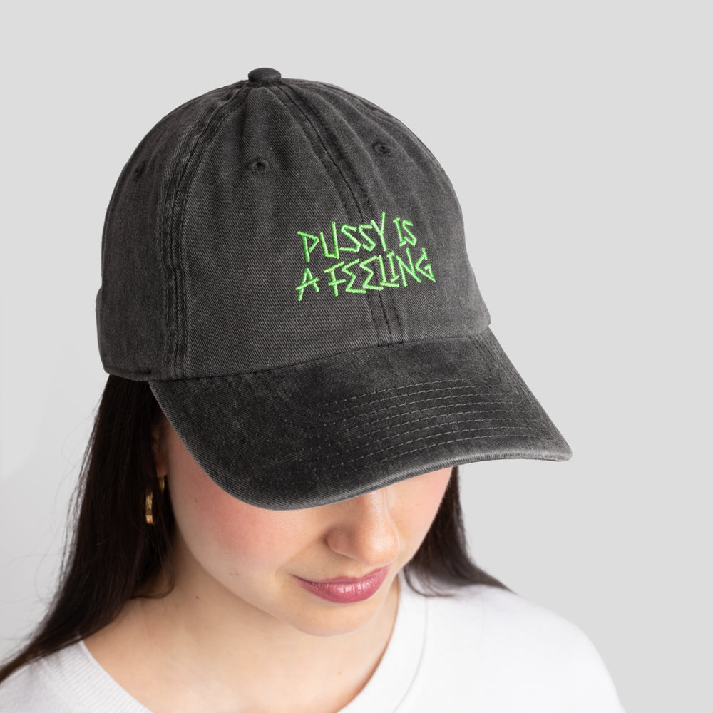 PUSSY IS A FEELING x MISHA Dad Cap in Washed Black & Green