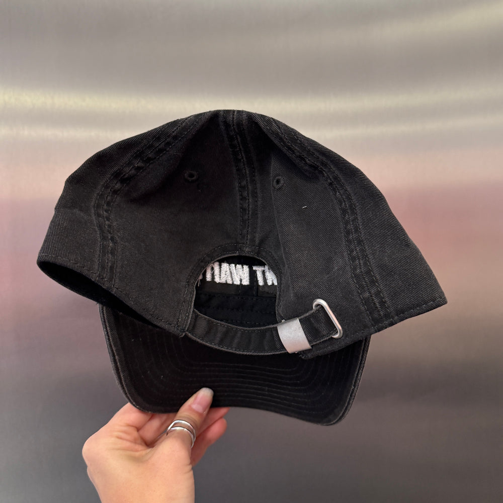 CUNT WAIT WASHED BLACK CAP WITH WHITE SIGN