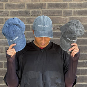 PUSSY IS A FEELING WASHED BLACK DAD CAP