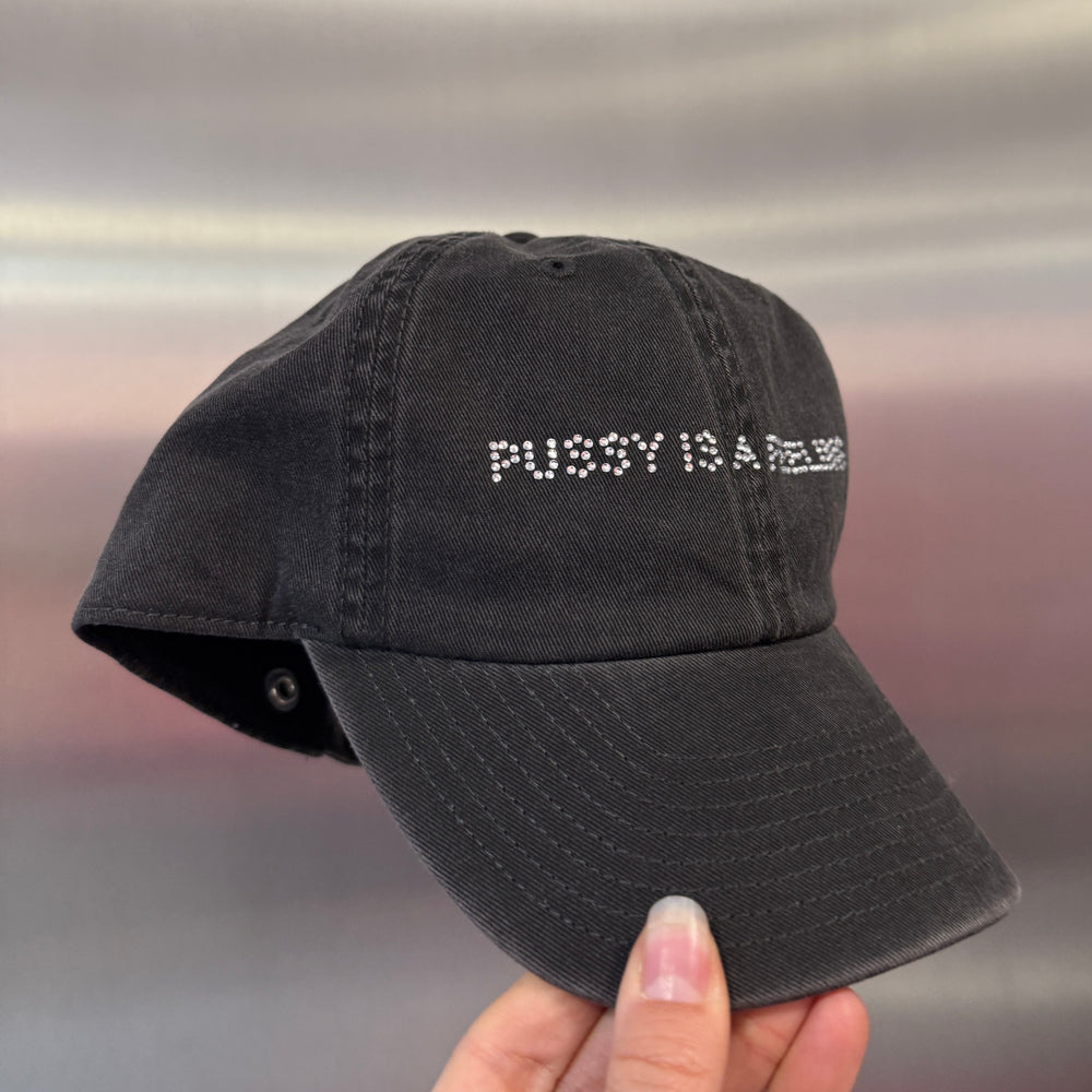PUSSY IS A FEELING WASHED BLACK & DIAMOND DAD CAP