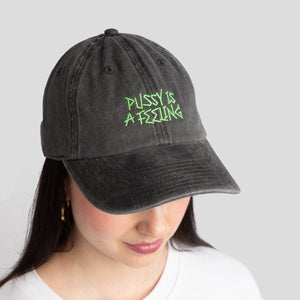 PUSSY IS A FEELING x MISHA Dad Cap in Washed Black & Green