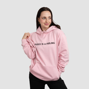 PUSSY IS A FEELING bledoružová mikina s čiernou výšivkou