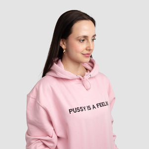 PUSSY IS A FEELING bledoružová mikina s čiernou výšivkou