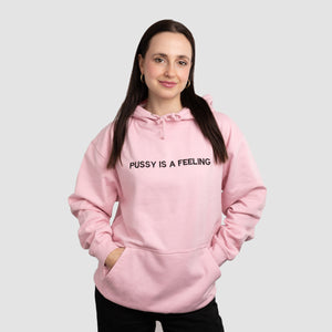 PUSSY IS A FEELING bledoružová mikina s čiernou výšivkou