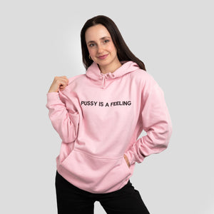 PUSSY IS A FEELING bledoružová mikina s čiernou výšivkou
