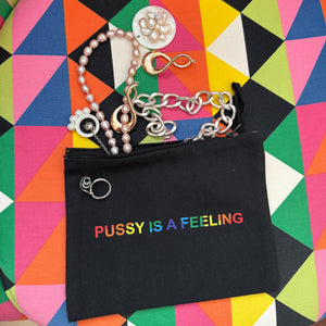 pussy is a feeling make up bag with pride rainbow sign edition