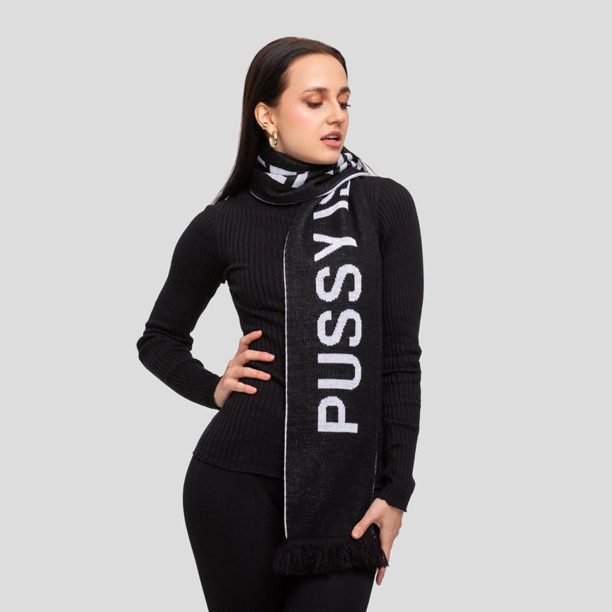 PUSSY IS A FEELING čierno-biely šál