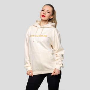 PUSSY IS A FEELING Vanilla mikina s kapucňou a vyšitým nápisom