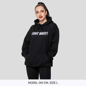 CUNT WAIT Čierna mikina s kapucňou a vyšitým nápisom