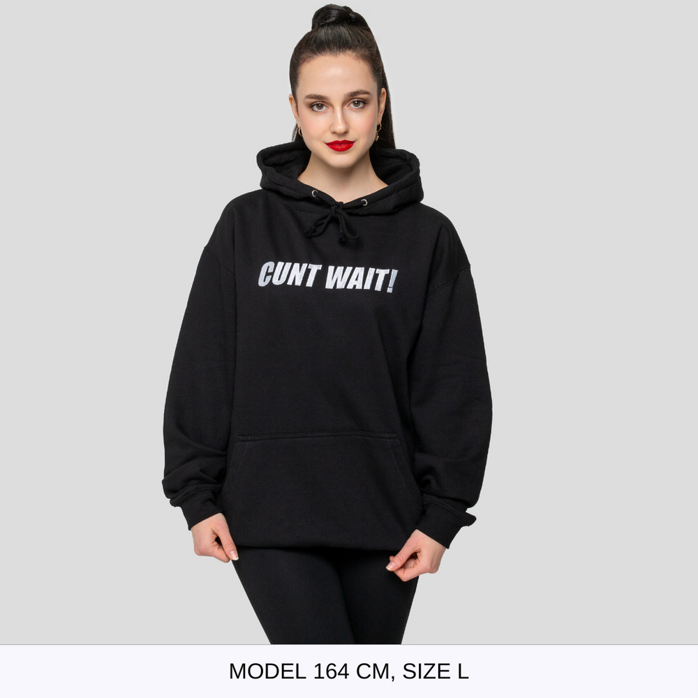 CUNT WAIT Čierna mikina s kapucňou a vyšitým nápisom