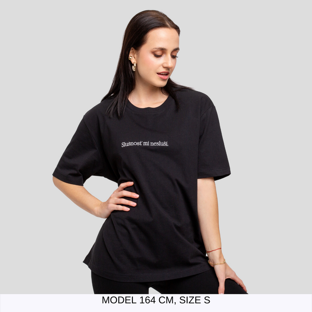 SLUŠNOSŤ MI NESLUŠÍ (BÁSNENIE) BLACK T-SHIRT